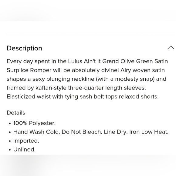 Lulus Ain't It Grand Olive Green Satin Surplice Romper size Medium - Picture 13 of 15